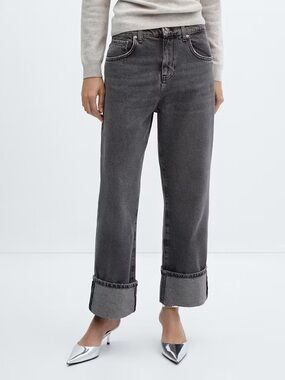 MANGO Wide Leg Turned Up Hem Jeans